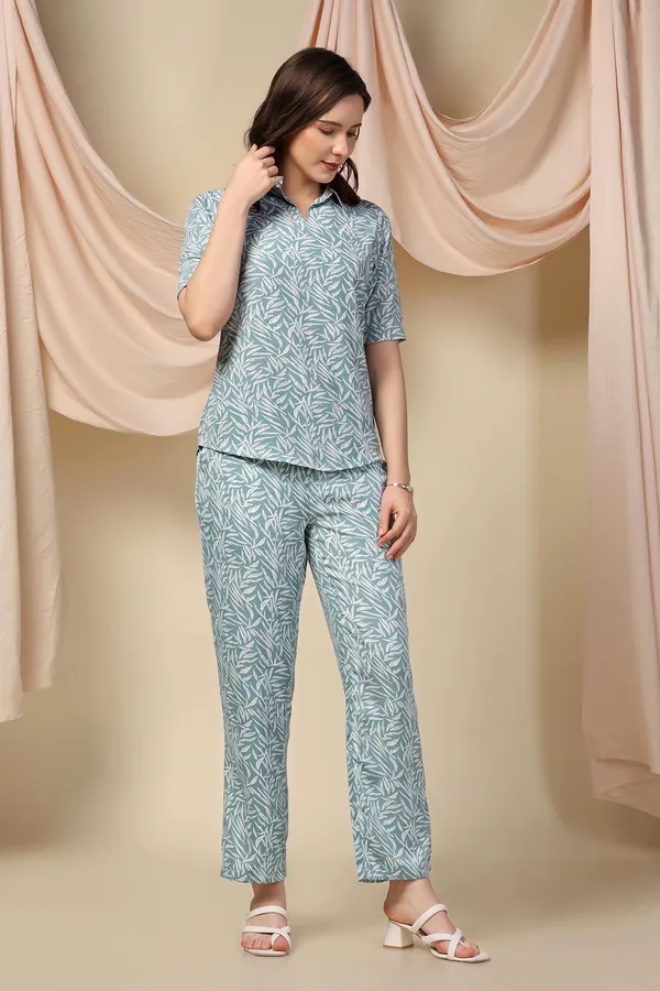 Sea_Green_Polyster_Leaf_Printed_Top_And_Pant_Set