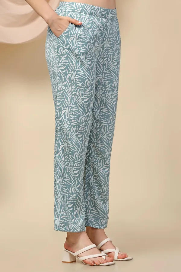 Sea_Green_Polyster_Leaf_Printed_Top_And_Pant_Set