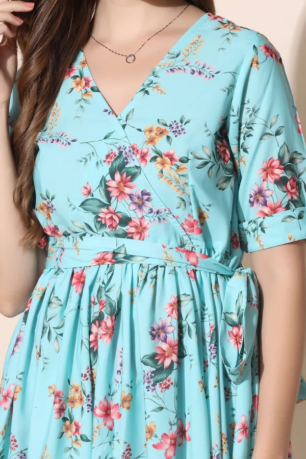Sky_Blue_Polyeste_Floral_Print_Dress_For_Women