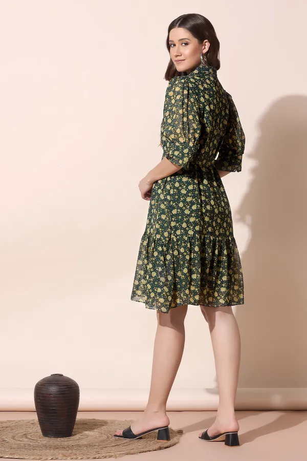 Olive_Georgette_Floral_Print_Front_Fastening_Dress_For_Women