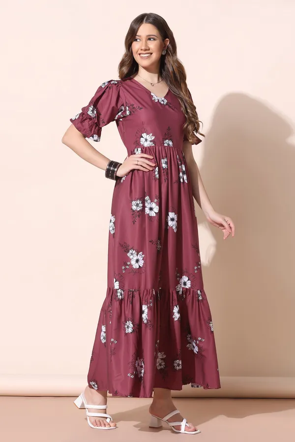 Maroon_Crepe_Floral_Print_Tiered_Dress_For_Women
