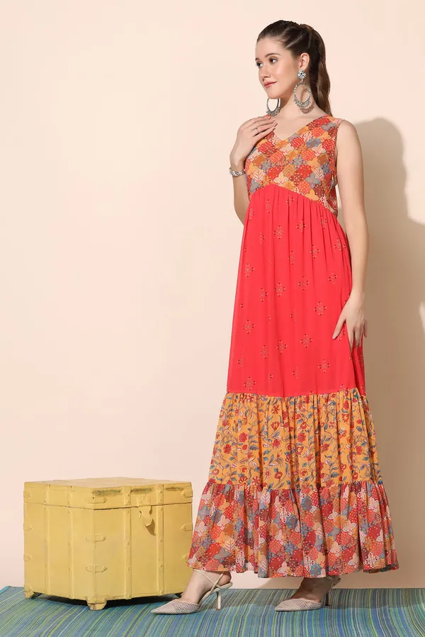Red_Georgette_Motif_Print_Tiered_Maxi_Dress_For_Women
