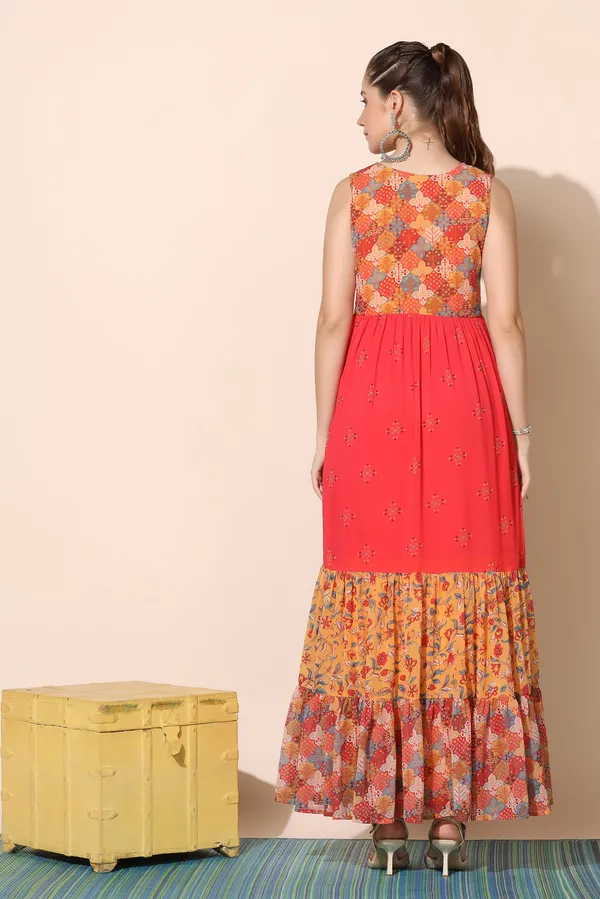 Red_Georgette_Motif_Print_Tiered_Maxi_Dress_For_Women