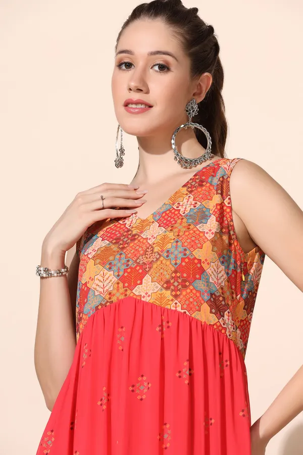 Red_Georgette_Motif_Print_Tiered_Maxi_Dress_For_Women