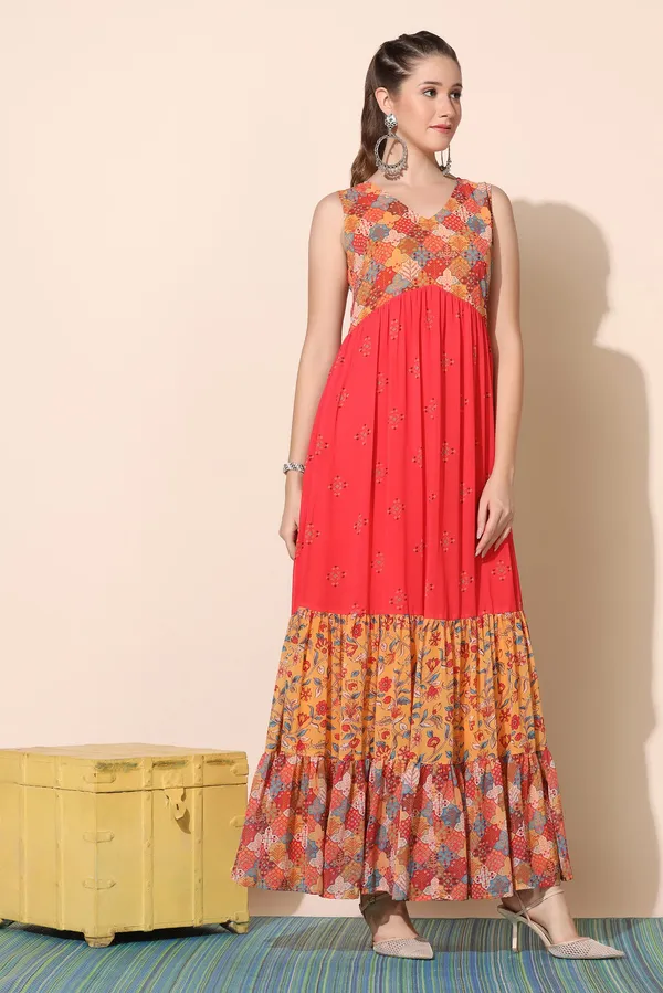 Red_Georgette_Motif_Print_Tiered_Maxi_Dress_For_Women