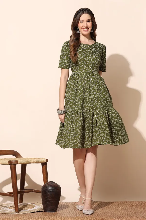 Olive_Cotton_Floral_Print_Tiered_Dress_For_Women
