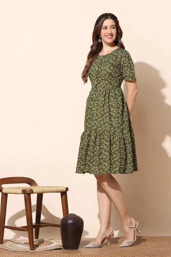 Olive_Cotton_Floral_Print_Tiered_Dress_For_Women