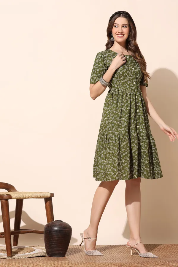 Olive_Cotton_Floral_Print_Tiered_Dress_For_Women