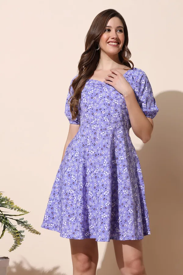Violet_Floral_Print_Mini_Dress_For_Women