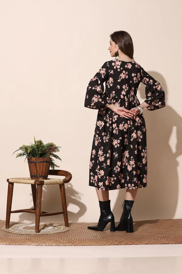 Black_Floral_Print_Empire_Dress_For_Women