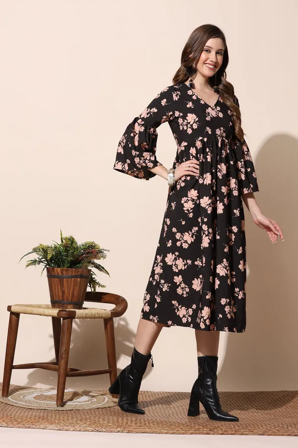 Black_Floral_Print_Empire_Dress_For_Women
