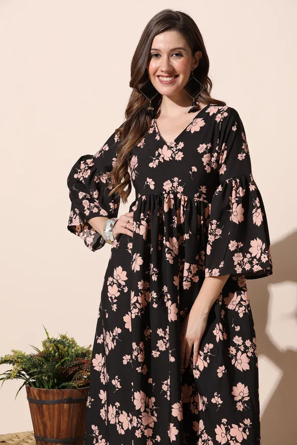 Black_Floral_Print_Empire_Dress_For_Women