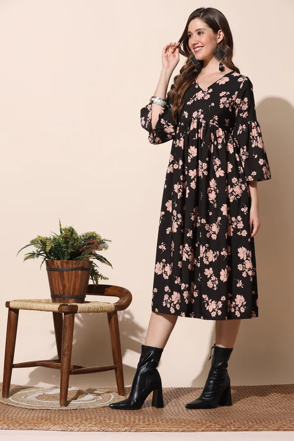 Black_Floral_Print_Empire_Dress_For_Women