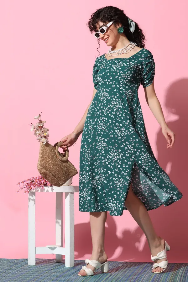 Bottle_Green_Floral_Print_Midi_Dress_For_Women