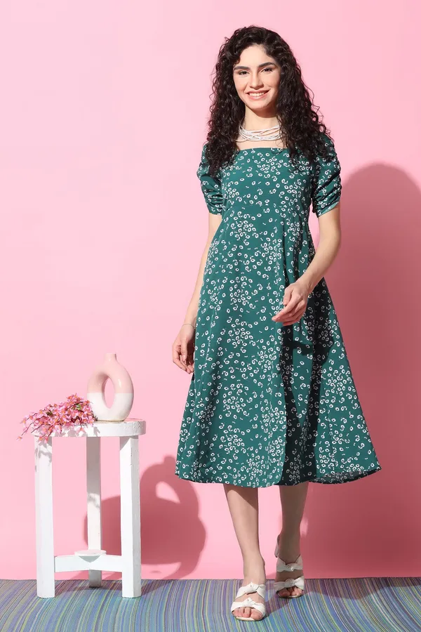 Bottle_Green_Floral_Print_Midi_Dress_For_Women