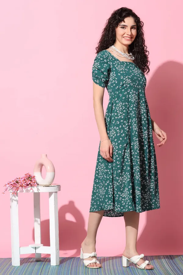 Bottle_Green_Floral_Print_Midi_Dress_For_Women