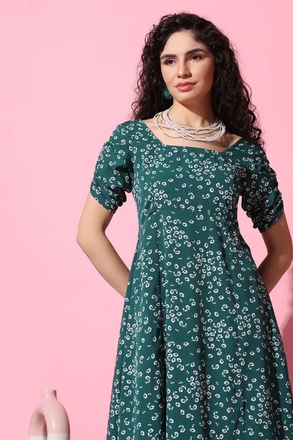 Bottle_Green_Floral_Print_Midi_Dress_For_Women