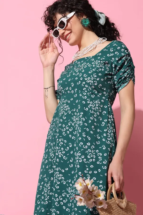 Bottle_Green_Floral_Print_Midi_Dress_For_Women