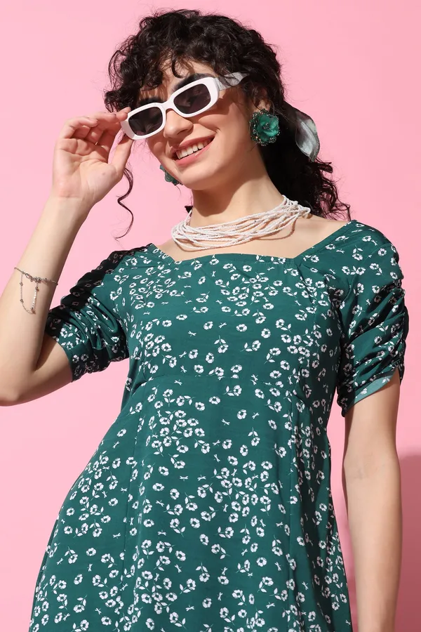 Bottle_Green_Floral_Print_Midi_Dress_For_Women
