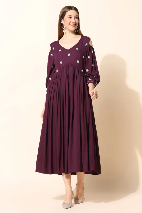 Wine_Rayon_Embroidered_Empire_Dress_For_Women