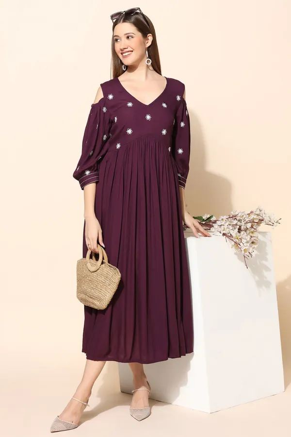 Wine_Rayon_Embroidered_Empire_Dress_For_Women