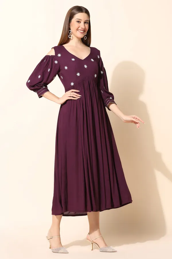 Wine_Rayon_Embroidered_Empire_Dress_For_Women