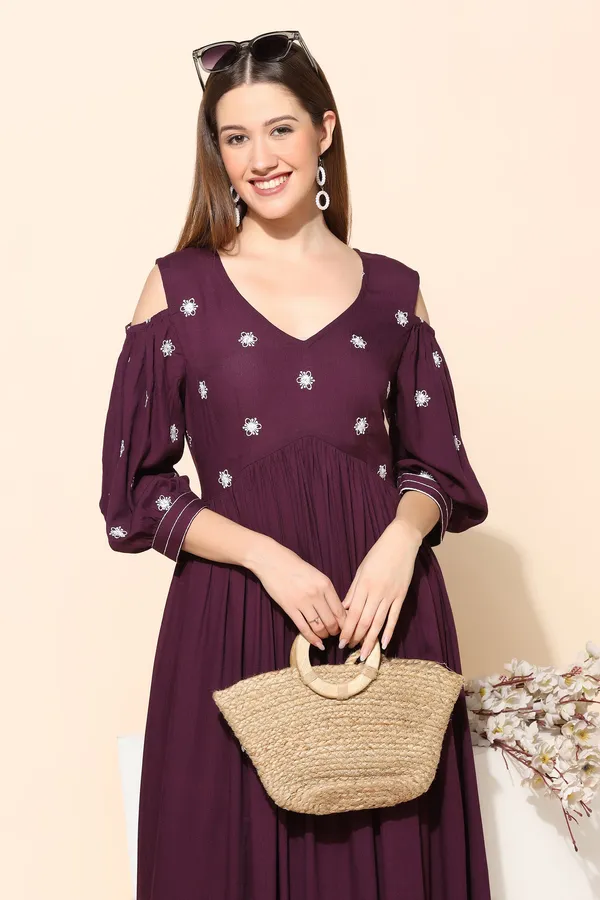 Wine_Rayon_Embroidered_Empire_Dress_For_Women