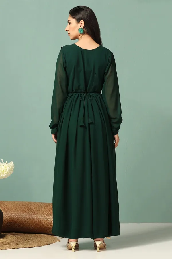 Bottle_Green_Georgette_Embroidery_Maxi_Dress_With_Dupatta_Set_For_Women