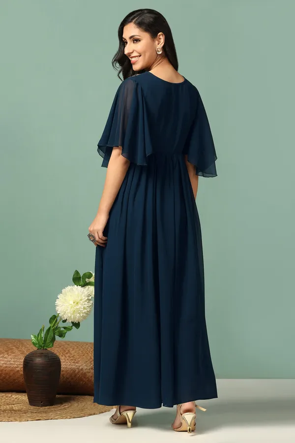Teal_Blue_Georgette_Embroidered_Empire_Waist_Maxi_Length_Dress_For_Women