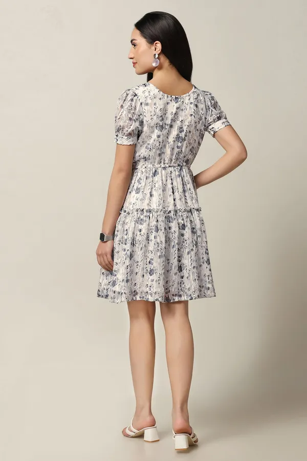 White_Georgette_Floral_Print_Above_Knee_Length_Dress_For_Women