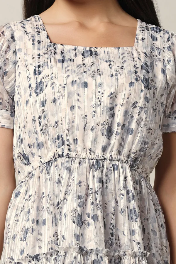 White_Georgette_Floral_Print_Above_Knee_Length_Dress_For_Women