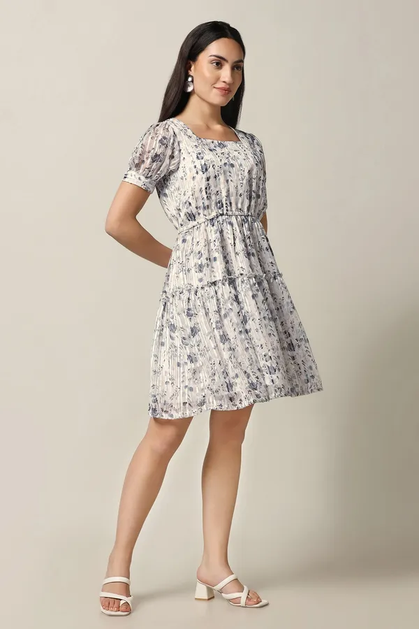 White_Georgette_Floral_Print_Above_Knee_Length_Dress_For_Women