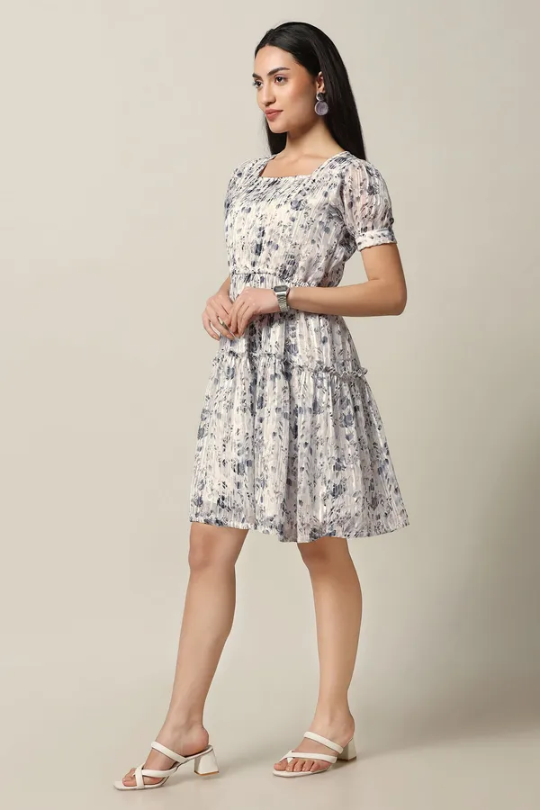 White_Georgette_Floral_Print_Above_Knee_Length_Dress_For_Women