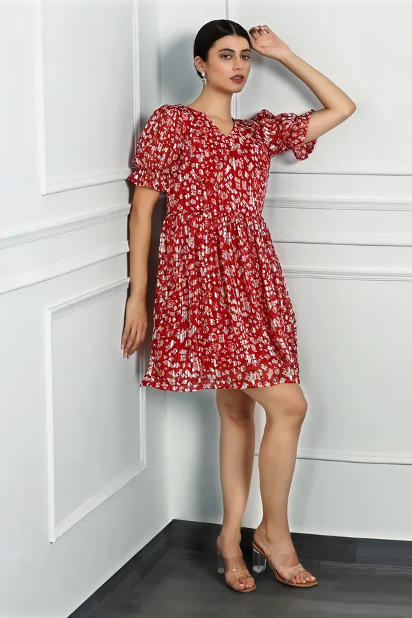Red_Zari_Georgette_All_Over_Print_Above_Knee_Length_Dress_For_Women