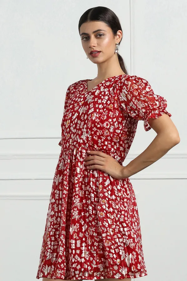 Red_Zari_Georgette_All_Over_Print_Above_Knee_Length_Dress_For_Women