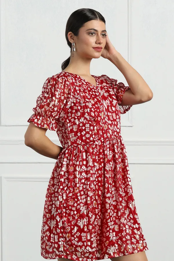 Red_Zari_Georgette_All_Over_Print_Above_Knee_Length_Dress_For_Women