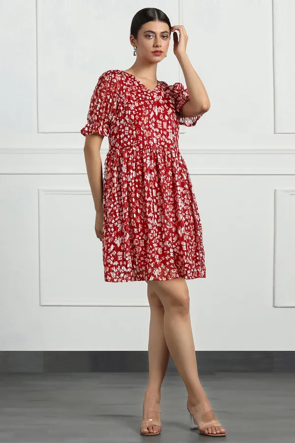 Red_Zari_Georgette_All_Over_Print_Above_Knee_Length_Dress_For_Women