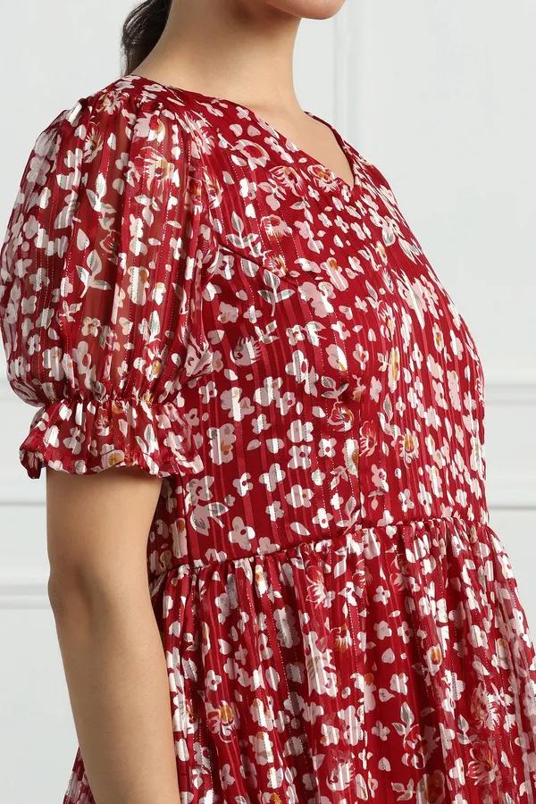 Red_Zari_Georgette_All_Over_Print_Above_Knee_Length_Dress_For_Women