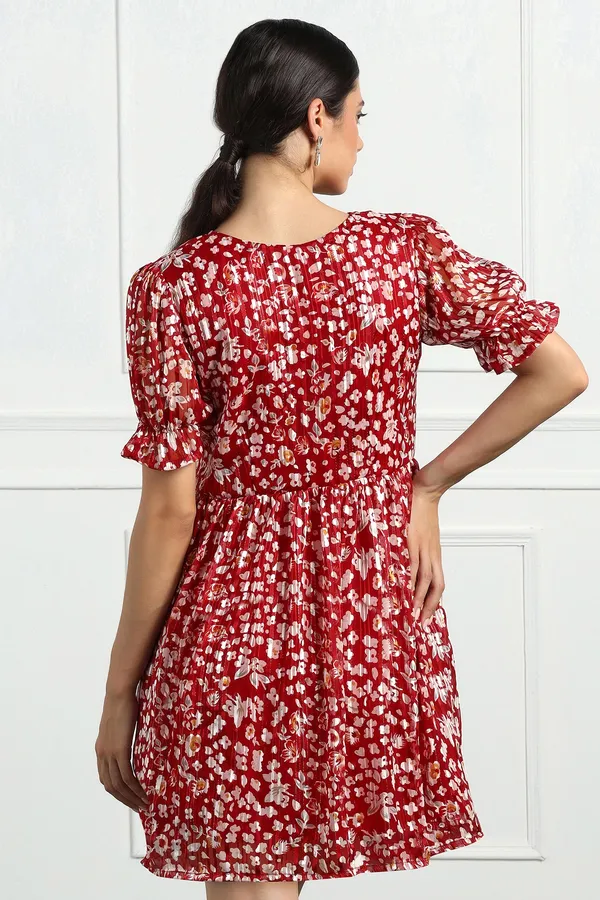 Red_Zari_Georgette_All_Over_Print_Above_Knee_Length_Dress_For_Women