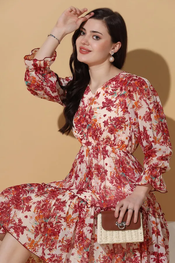Off_White_Georgette_Floral_Print_Fit_And_Flare_Knee_Length_Dress_For_Women