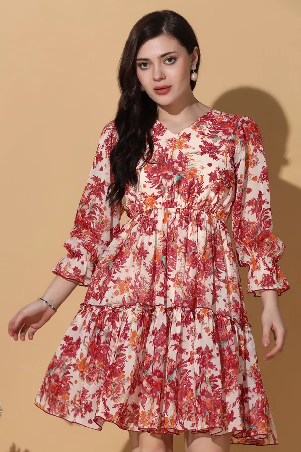 Off_White_Georgette_Floral_Print_Fit_And_Flare_Knee_Length_Dress_For_Women