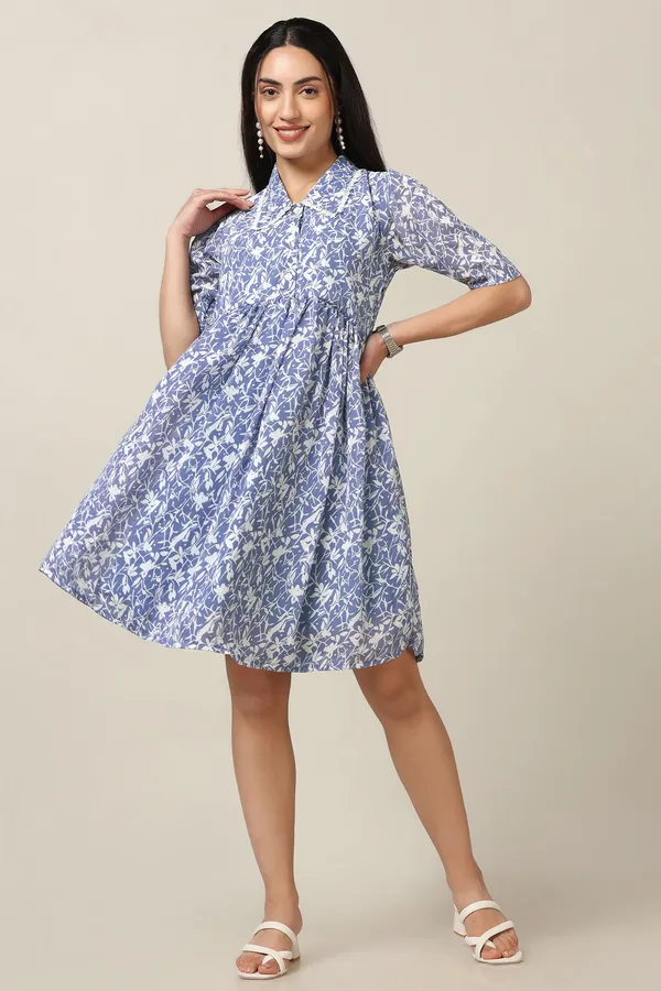 Sky_Chiffon_All-Over_Print_Above_Knee_Length_Dress_For_Women