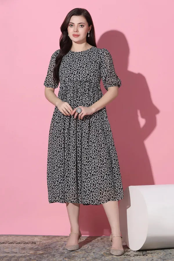 Black_Georgette_Animal_Print_Calf_Length_Dress_For_Women