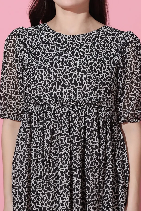 Black_Georgette_Animal_Print_Calf_Length_Dress_For_Women
