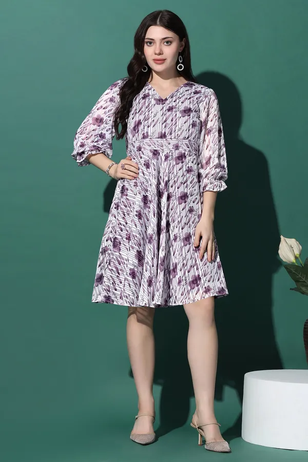 Purple_Georgette_All-Over_Print_Above_Knee_Length_Dress_For_Women