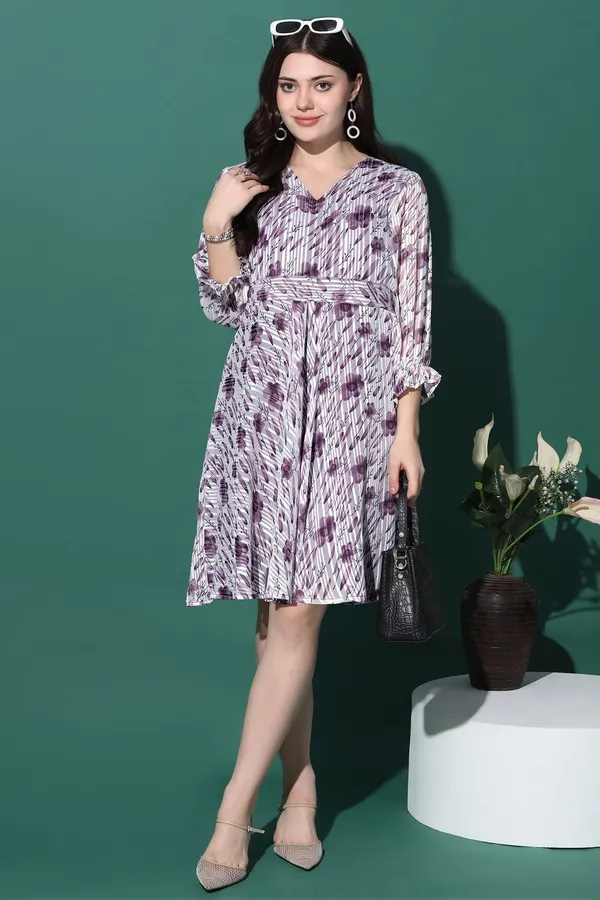 Purple_Georgette_All-Over_Print_Above_Knee_Length_Dress_For_Women