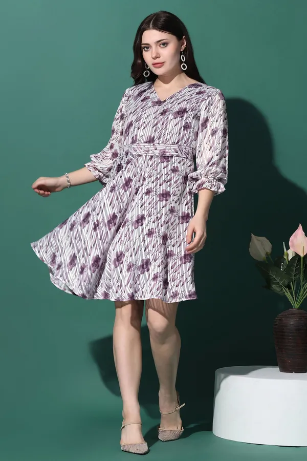 Purple_Georgette_All-Over_Print_Above_Knee_Length_Dress_For_Women
