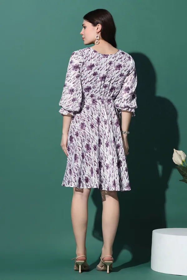 Purple_Georgette_All-Over_Print_Above_Knee_Length_Dress_For_Women