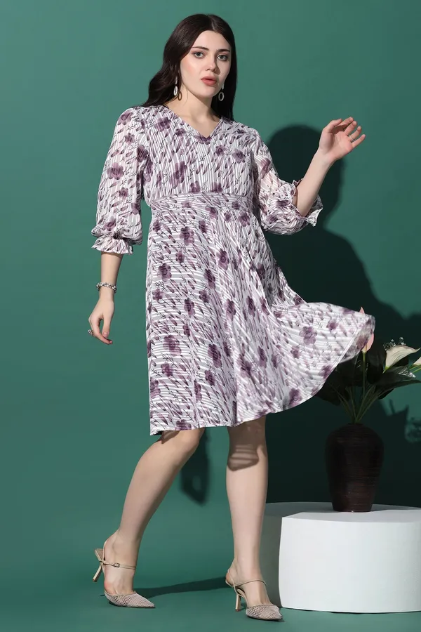Purple_Georgette_All-Over_Print_Above_Knee_Length_Dress_For_Women