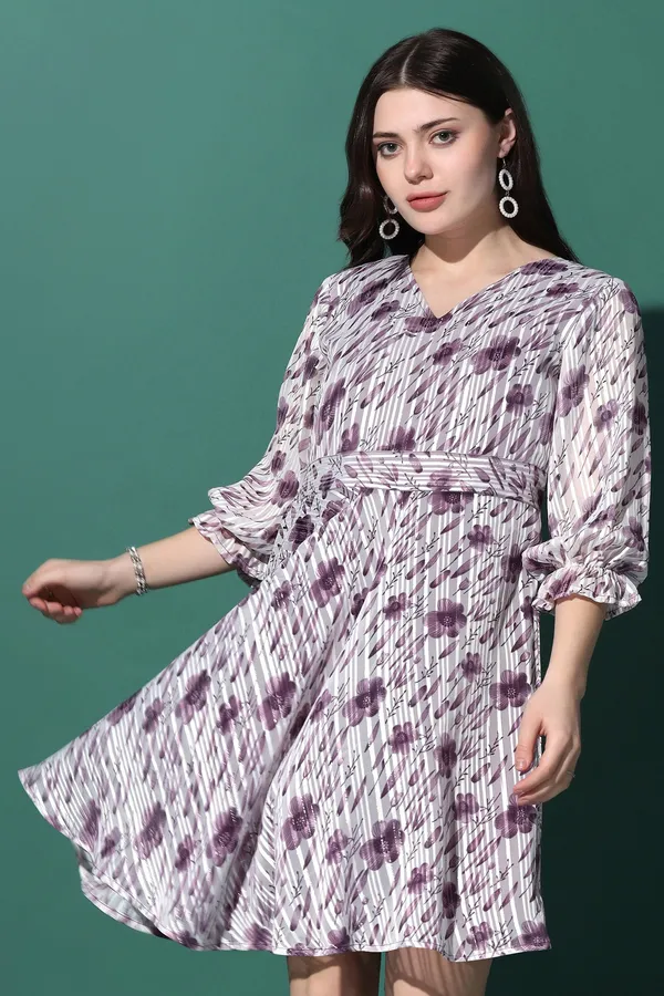 Purple_Georgette_All-Over_Print_Above_Knee_Length_Dress_For_Women